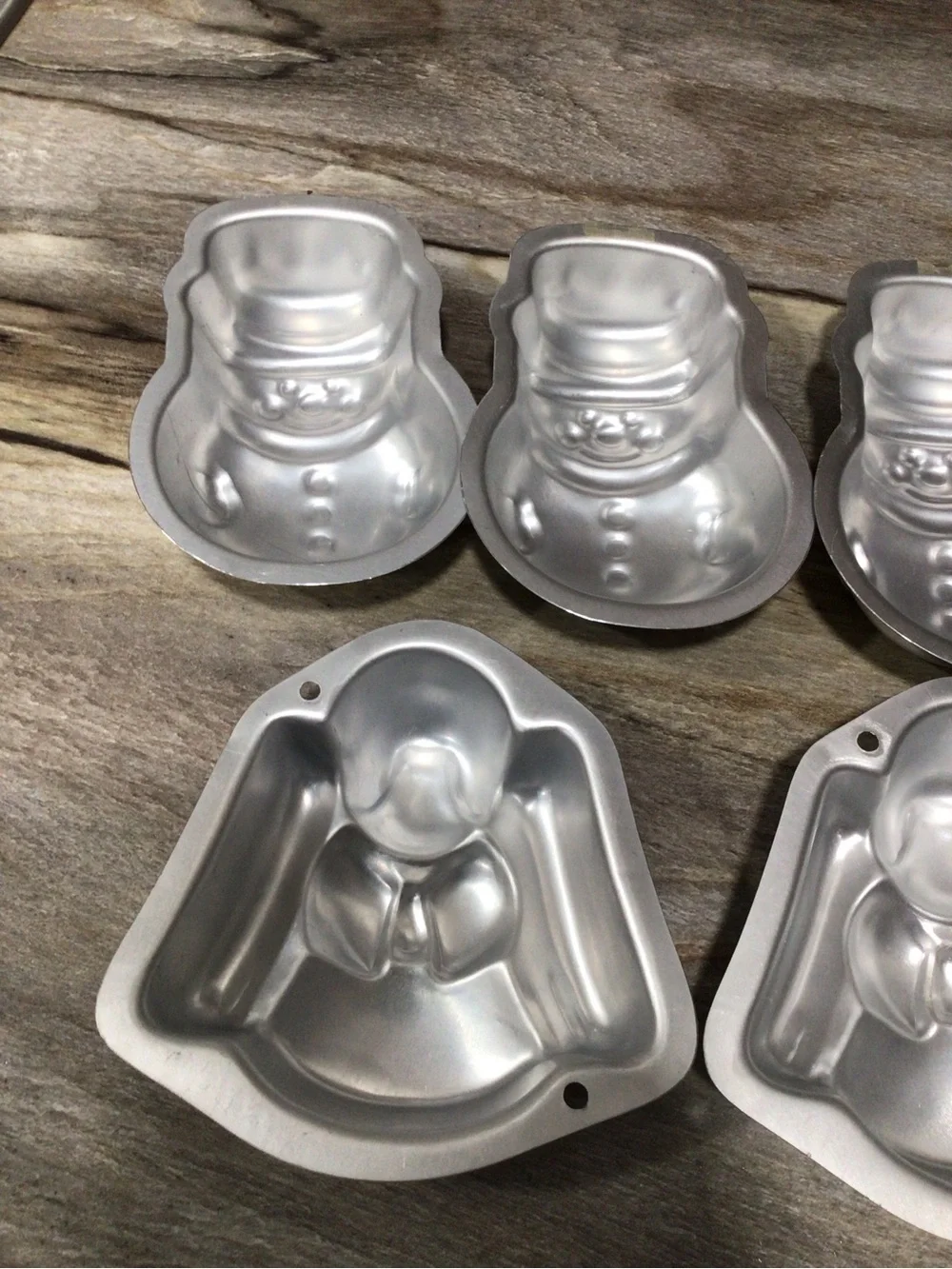 6pc Vintage Wilton Aluminum Christmas Jello Molds Angel Snowman Mini Cake Molds